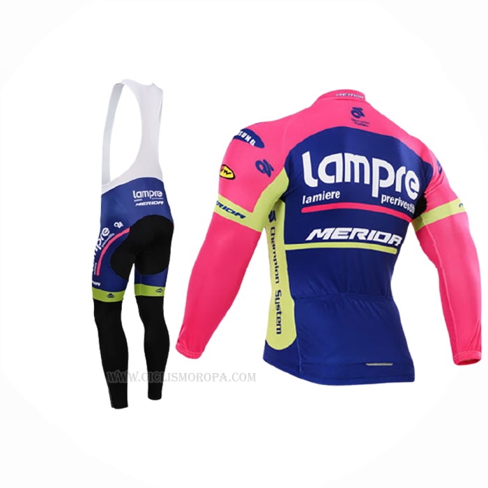 2015 Ropa Ciclismo Lampre Merida Rosa Azul Mangas Largas y Culotte Lunga